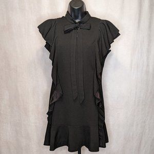 NWOT Medium Black tie neck ruffle Little Black Cocktail Dress.